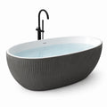 Baignoire îlot ovale en composite minéral noir et blanc avec extérieur cannelé, 170 x 80 x 58 cm