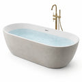 Baignoire îlot ovale en composite minéral blanc et gris clair, 170 x 80 x 58 cm, avec trop-plein