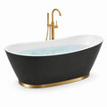 Baignoire îlot ovale en acrylique noir et blanc avec socle doré, 170 x 80 x 60 cm, style contemporain