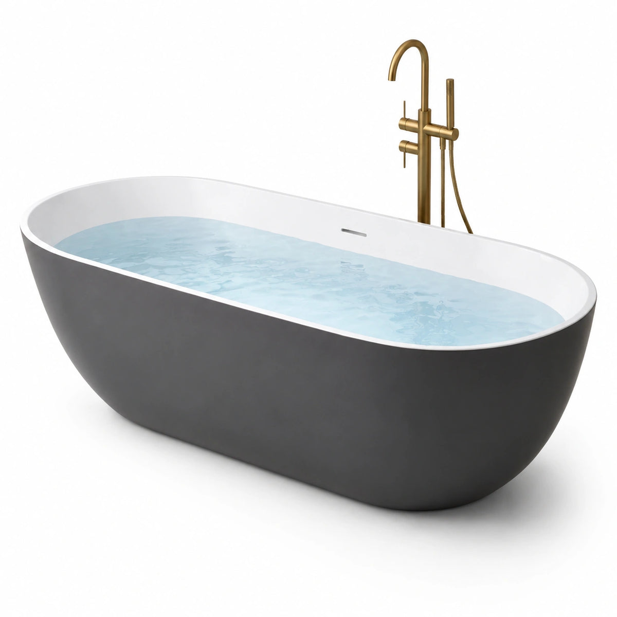 Baignoire îlot ovale en acrylique noir et blanc avec trop-plein intégré, 170 x 80 x 58 cm