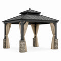 Pavillon de jardin en métal anthracite avec rideaux beige et toit rigide ventilé, 400 x 300 x 320 cm