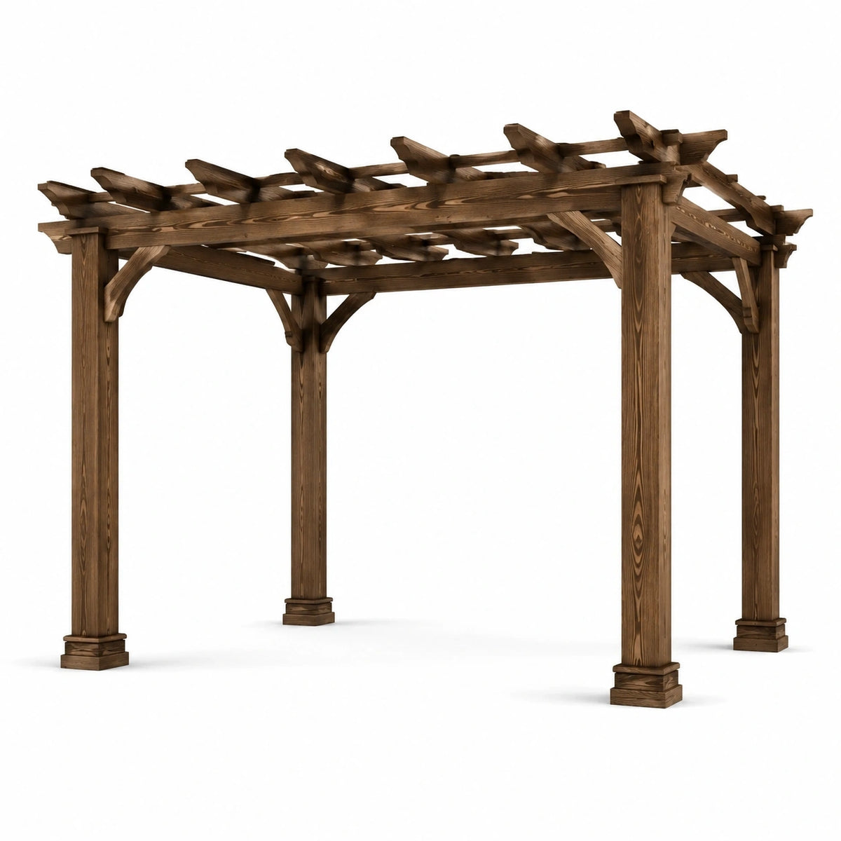 Pergola de jardin en bois brun foncé avec treillis, 300 x 300 x 250 cm, style rustique