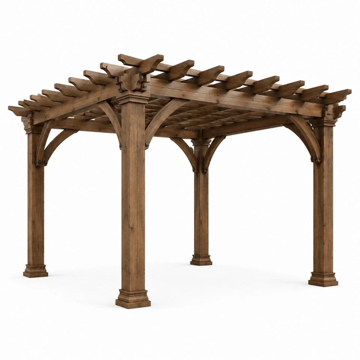Pergola en bois massif marron avec toit ajouré, style rustique, 427 x 366 x 277 cm