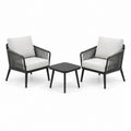 Salon de jardin 3 pièces noir, gris clair et gris foncé, 2 fauteuils 72 x 75 x 82 cm et table 50 x 50 x 45 cm