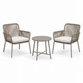 Ensemble de jardin 3 pièces taupe et blanc cassé avec 2 fauteuils 62 x 65 x 84 cm et table ronde Ø 50 x H 50 cm