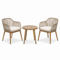 Salon de jardin 3 pièces avec 2 fauteuils 61 x 63 x 81 cm et table ronde Ø 60 x 52 cm, marron, beige et écru