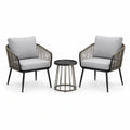 Salon de jardin 3 pièces avec 2 fauteuils 74 x 78 x 82 cm et table Ø 50 x H 50 cm, gris clair, noir et taupe