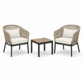 Salon de jardin 3 pièces avec 2 fauteuils 68 x 70 x 82 cm et table 50 x 50 x 45 cm – beige, noir, blanc cassé et brun