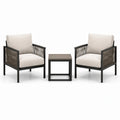 Ensemble de jardin 3 pièces avec 2 fauteuils de 68 x 72 x 82 cm et table de 45 x 45 x 45 cm, beige, noir et taupe