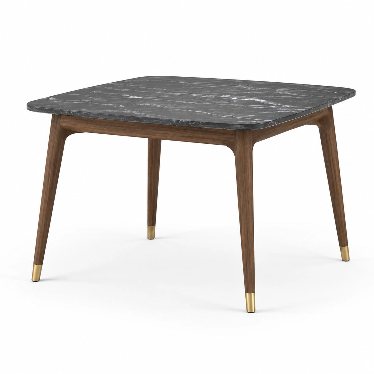 Table à manger carrée 100 x 100 x 75 cm, effet marbre gris, bois brun et détails dorés