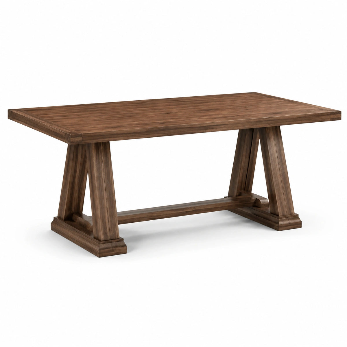 Table à manger rectangulaire en bois marron noyer, 180 x 90 x 76 cm, piètement à tréteaux rustique
