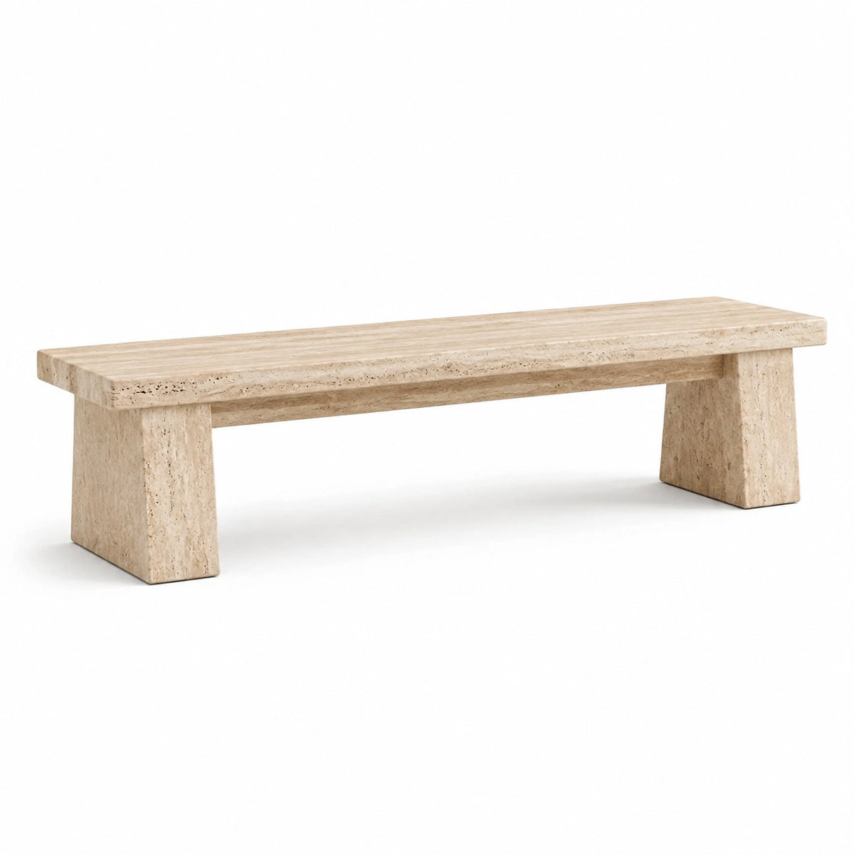 Banc minimaliste en travertin beige, 160 x 40 x 45 cm