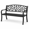 Banc de jardin en métal noir 127 x 60 x 87 cm avec dossier à motif feuillage et assise à lattes