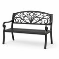 Banc de jardin noir 2 places en métal, 127 x 60 x 87 cm, dossier ornemental