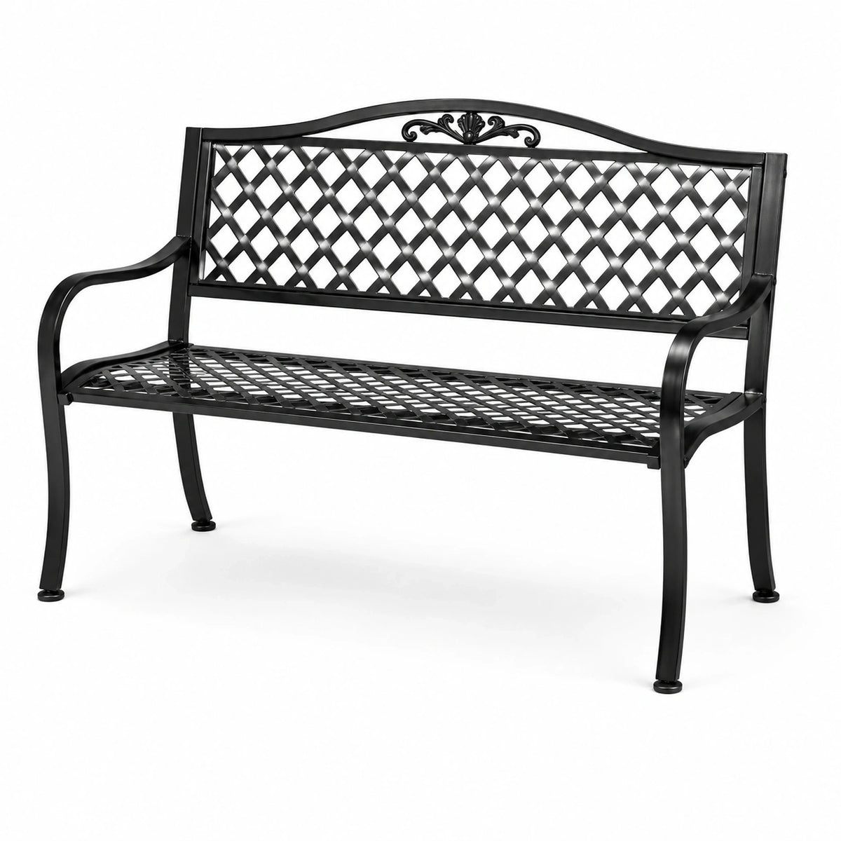 Banc de jardin noir en métal 127 x 60 x 87 cm avec dossier ajouré et accoudoirs