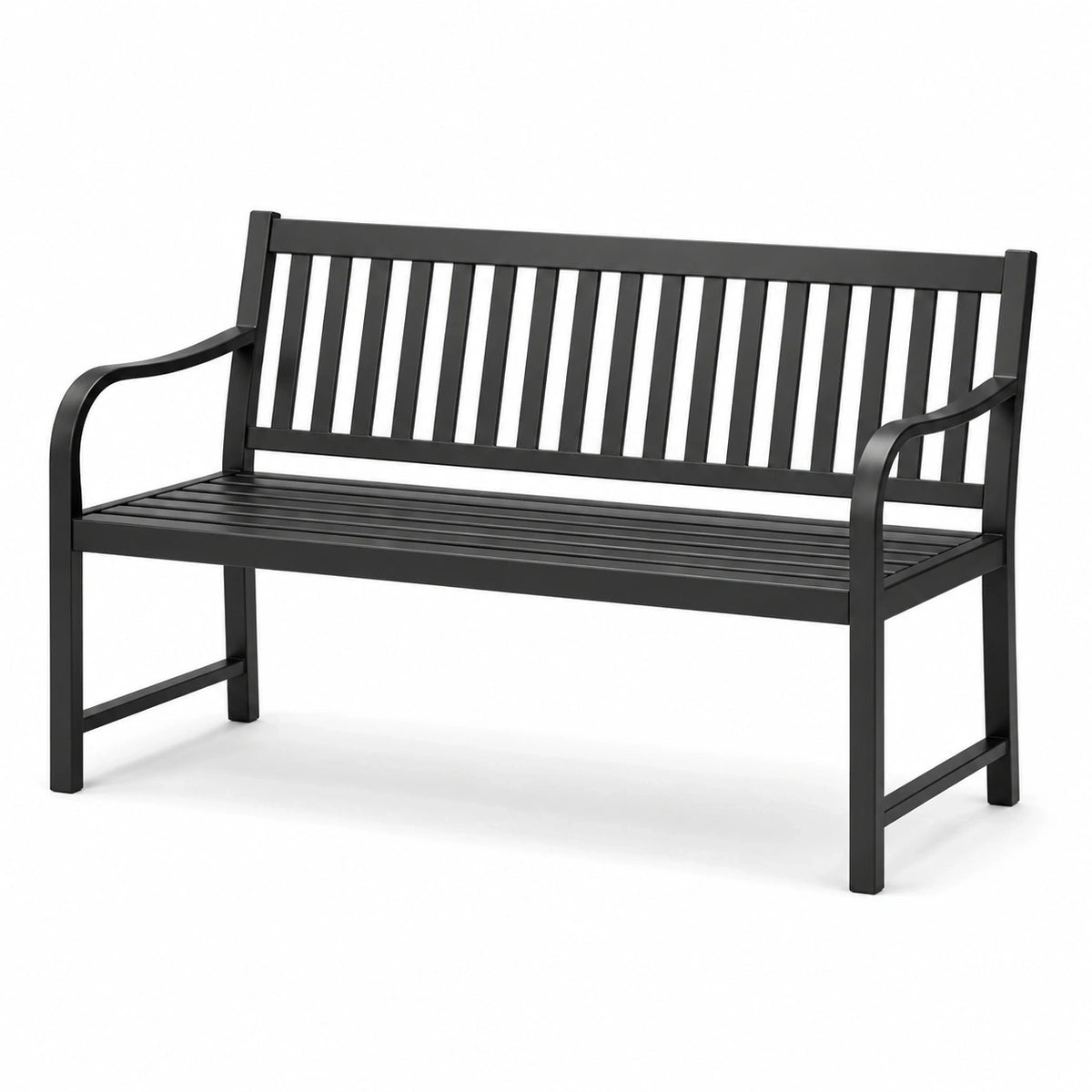 Banc de jardin 2 places en métal noir avec dossier ajouré, 120 x 60 x 85 cm