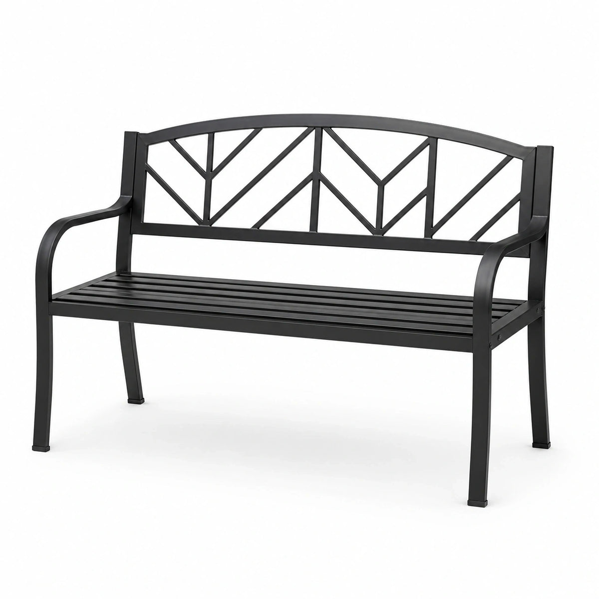 Banc de jardin 2 places en acier noir avec dossier ajouré, 127 x 60 x 85 cm