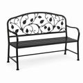 Banc de jardin en métal noir 127 x 60 x 88 cm avec dossier à motif feuillage