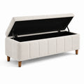 Banc coffre en tissu bouclé écru avec assise relevable, 120 x 45 x 45 cm