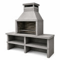 Barbecue de jardin en béton gris et gris anthracite avec grille métallique et rangements, 180 x 60 x 220 cm