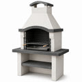 Barbecue fixe en béton blanc, gris et noir avec grille réglable, 110 x 65 x 210 cm