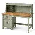 Bureau avec surmeuble et rangements, 120 x 60 x 140 cm, vert sauge et bois naturel