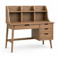 Bureau scandinave avec étagère compartimentée et 4 tiroirs, 120 x 60 x 120 cm, brun effet chêne