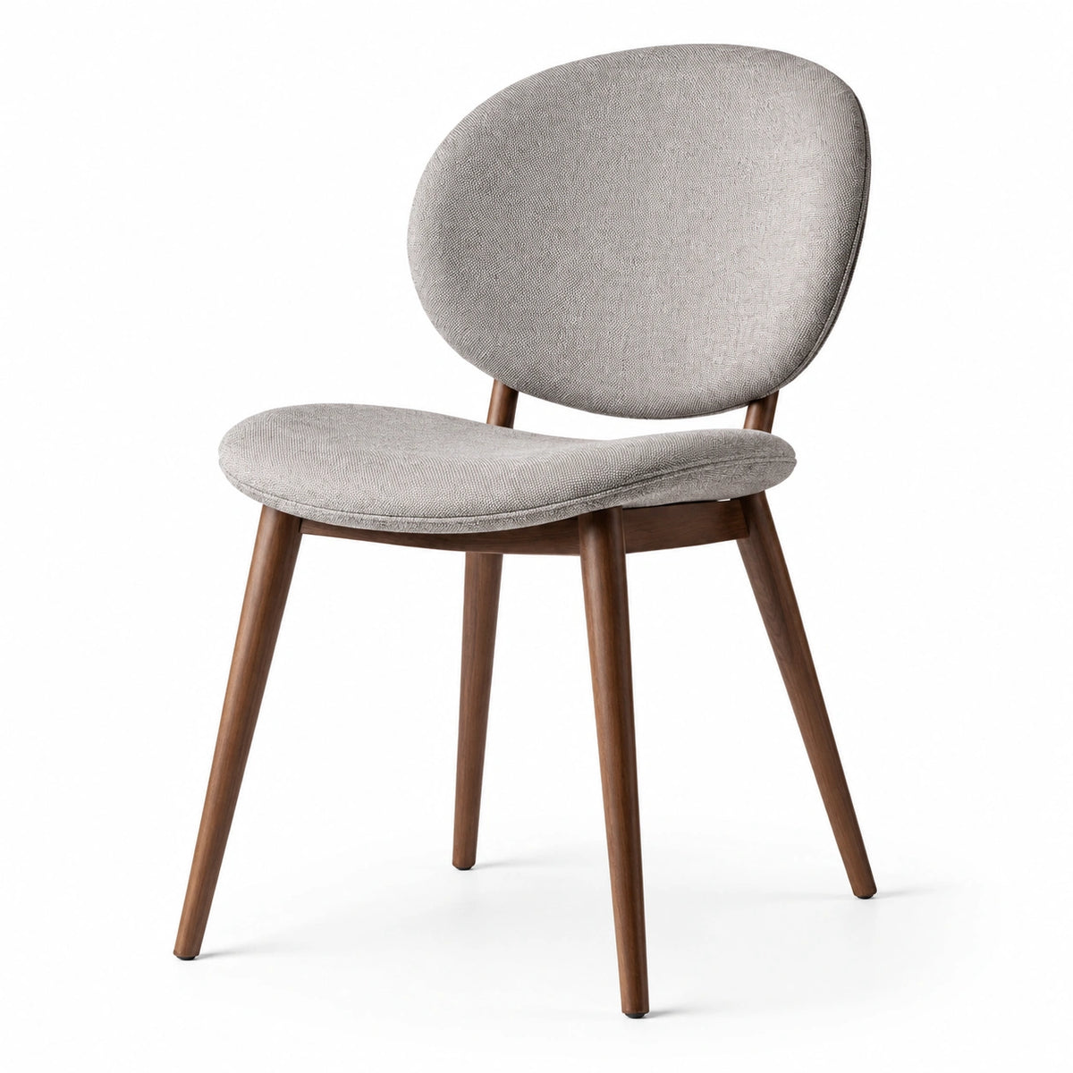 Chaise moderne rembourrée en tissu gris et bois brun, 52 x 56 x 78 cm