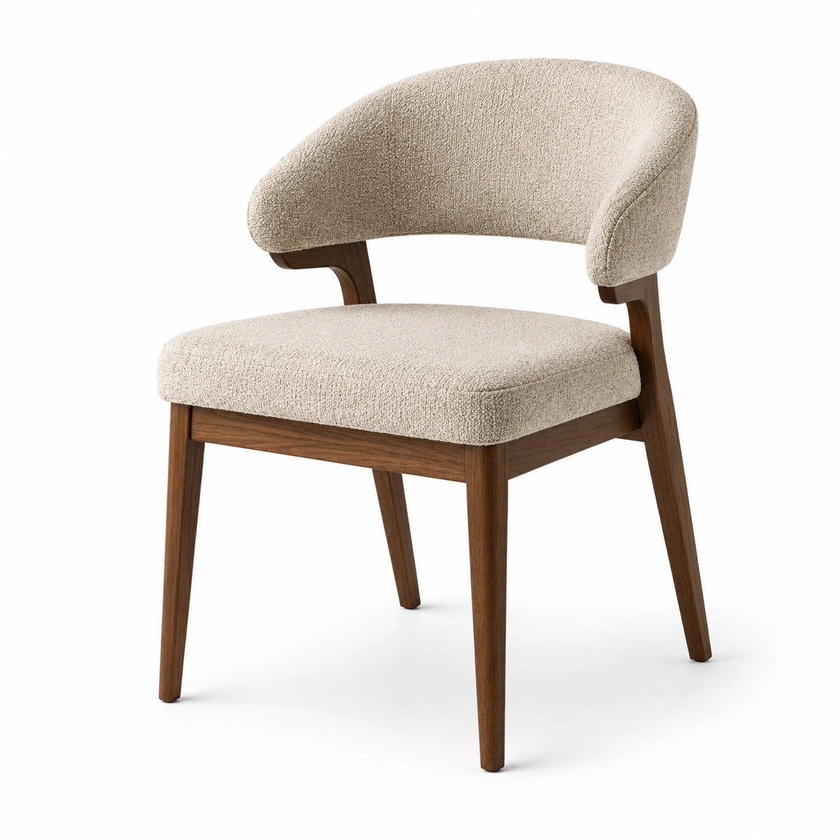 Chaise rembourrée en tissu bouclé beige et bois brun, 60 x 59 x 78 cm