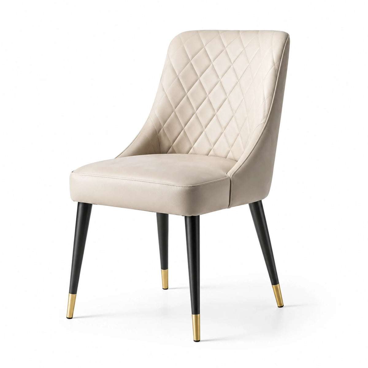 Chaise de salle à manger matelassée beige avec pieds noirs et dorés, 52 x 60 x 86 cm