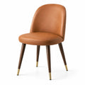 Chaise rembourrée rétro 52 x 58 x 82 cm, aspect cuir cognac avec pieds en bois foncé et finitions dorées