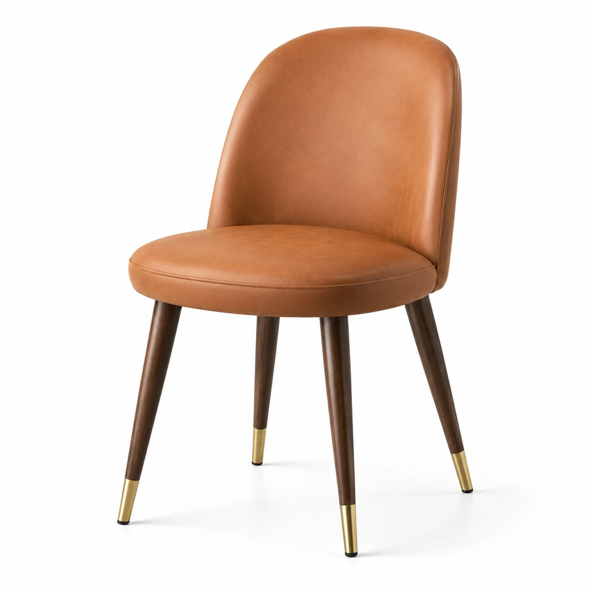 Chaise rembourrée rétro 52 x 58 x 82 cm, aspect cuir cognac avec pieds en bois foncé et finitions dorées