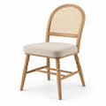 Chaise en bois naturel et cannage avec assise rembourrée beige, 52 x 58 x 86 cm