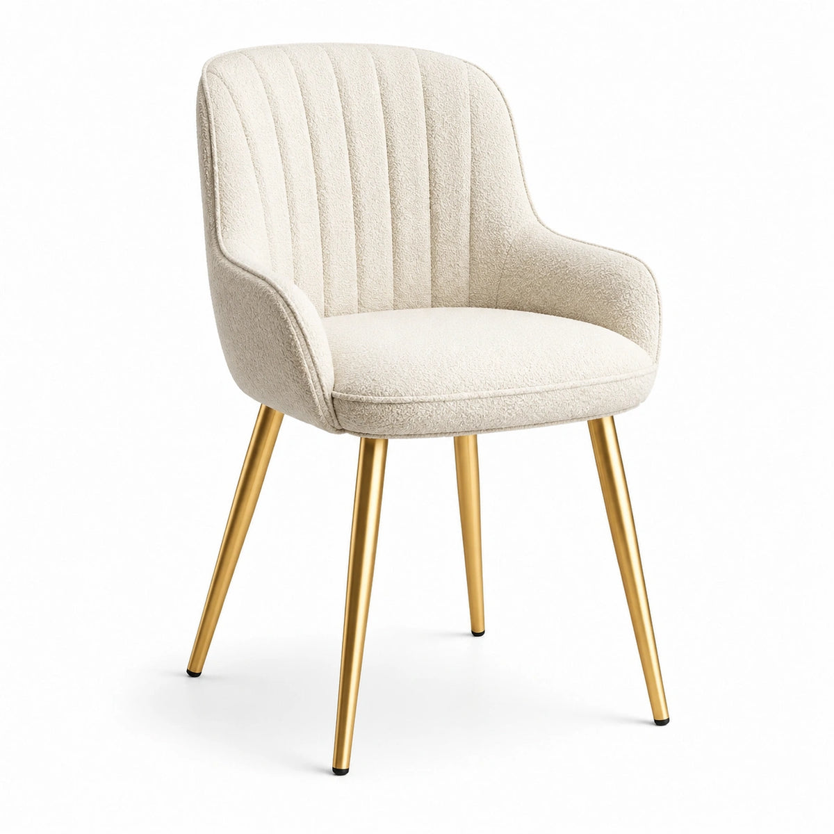Chaise à accoudoirs en tissu bouclé blanc cassé avec pieds dorés, 58 x 60 x 82 cm