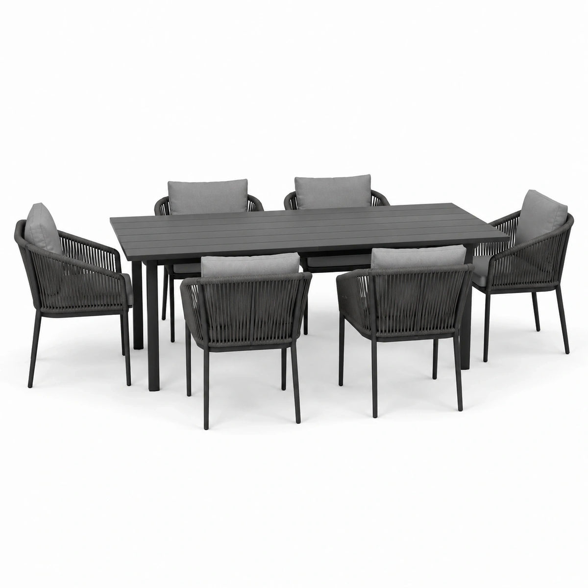 Ensemble de jardin 9 pièces gris anthracite et gris, table 220 x 100 x 75 cm et 8 fauteuils 59 x 61 x 84 cm