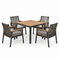 Ensemble repas de jardin 5 pièces marron, noir et beige avec table carrée 100 x 100 x 75 cm et 4 fauteuils 58 x 60 x 88 cm