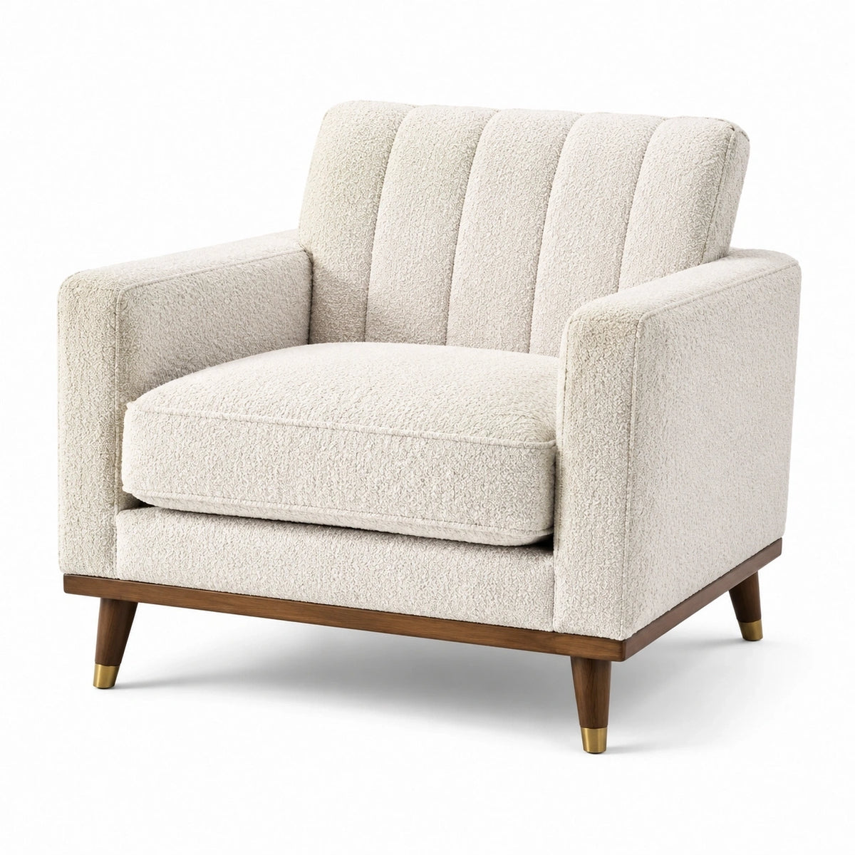 Fauteuil contemporain en tissu bouclé écru, 105 x 92 x 90 cm